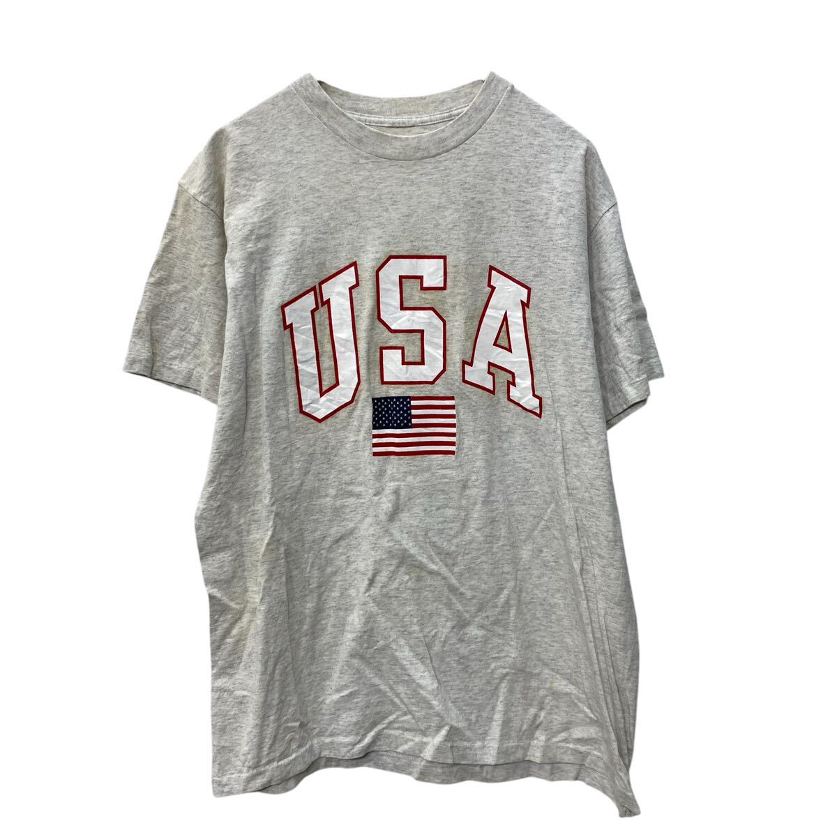 【中古】【古着】 半袖 プリントTシャツ L〜 杢ライトグレー USA 袖裾シングルステッチ 古着卸 アメリカ仕入 a704-5358