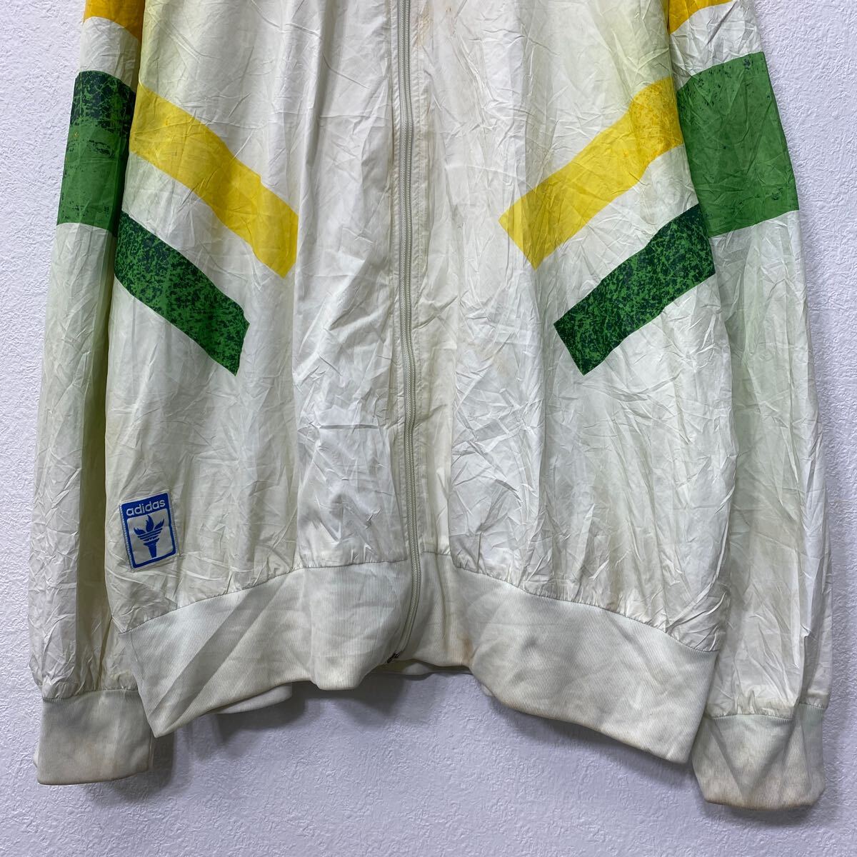 【中古】【古着】 adidas ジップアップ ナイロンジャケット 3XL位 ホワイト グリーン オーストラリア オリンピック 古着卸 アメリカ仕入 a704-5414