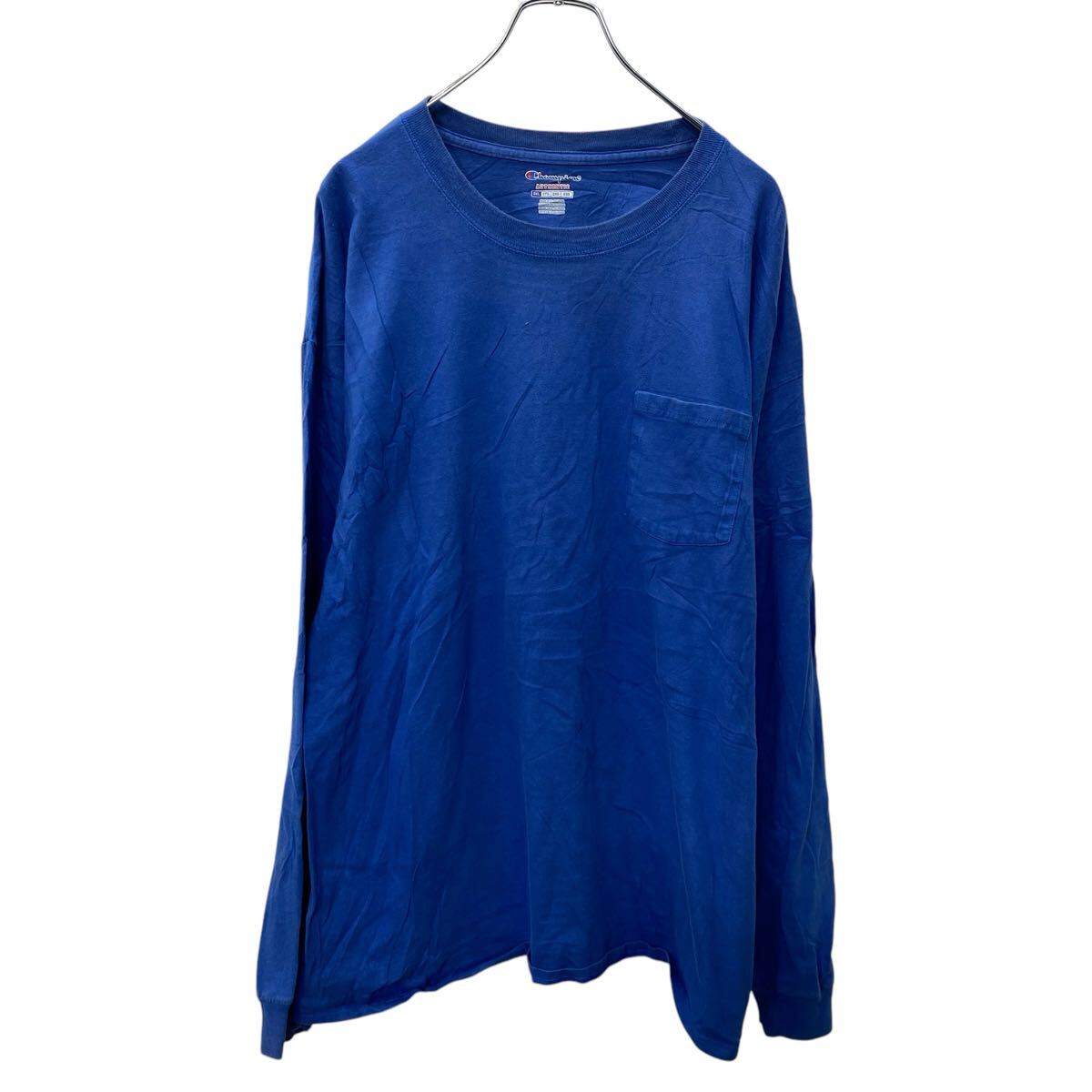 【中古】【古着】 Champion 長袖 ポケットTシャツ 2XL ブルー チャンピオン ビッグサイズ ロンT ロングTシャツ 袖ロゴ 古着卸 アメリカ仕入 a704-5540