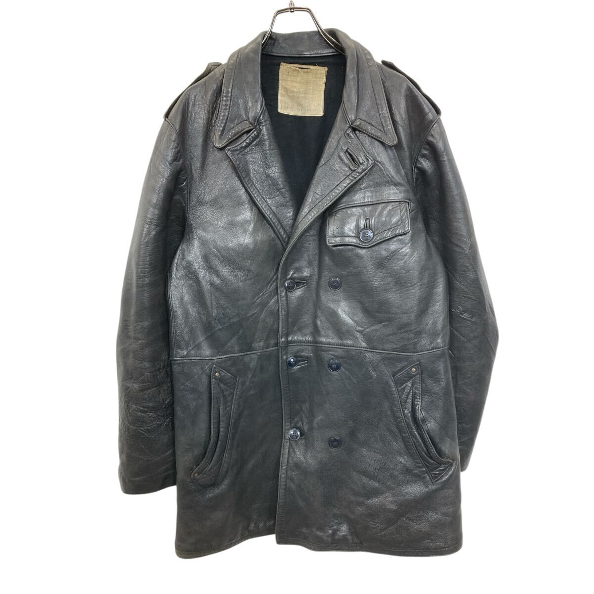 【中古】【古着】 ユーロ レザーコート Lサイズ位 70年代 フランス軍 ブラック 古着卸 アメリカ仕入 a704-5549
