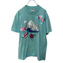 【中古】【古着】 ONEITA 半袖 プリントTシャツ レディース XL ライトブルー オニータ USA製 シングルステッチ 古着卸 アメリカ仕入 a704-5586