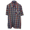 【中古】【古着】 Levi's 半袖 チェックシャツ L ブルー レッド イエロー リーバイス ボタン 70s 70年代 胸ポケット 古着卸 アメリカ仕入 a704-5753(4)