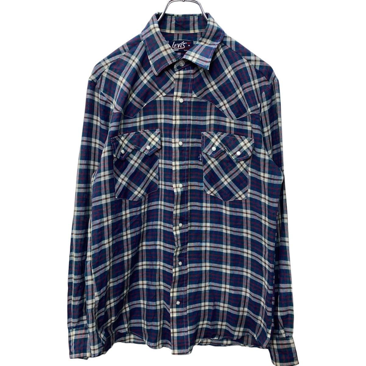 【中古】【古着】 Levi's 長袖 チェック ウエスタンシャツ M ネイビー レッド リーバイス 70's 古着卸 アメリカ仕入 a704-5784