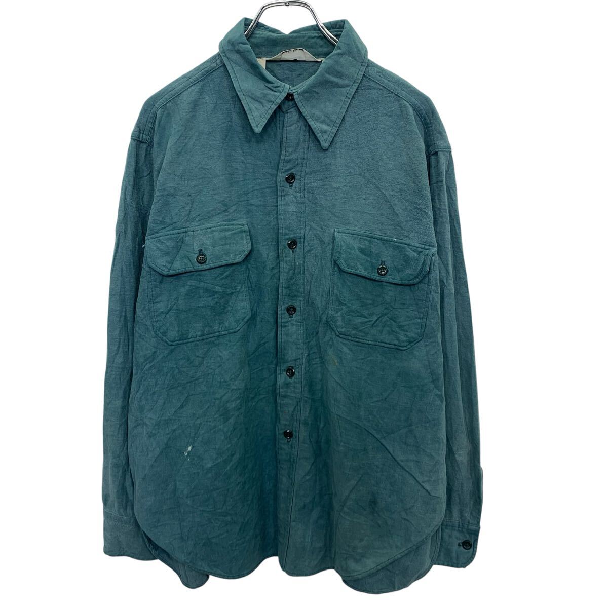 【中古】【古着】 長袖 無地シャツ XL グリーン系 ボタン ビッグサイズ 胸ポケット カジュアルシャツ シンプル 古着卸 アメリカ仕入 a7..