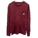 【中古】【古着】 Carhartt 長袖 無地Tシャツ M エンジ カーハート プルオーバー ワンポイント ロゴ 胸ポケット シンプル 古着卸 アメリカ仕入 a704-5800