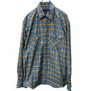 【中古】【古着】 CLASSIC WESTERN 長袖 チェックシャツ L ライトブルー オレンジ スナップボタン 古着卸 アメリカ仕入 a704-5804(4)