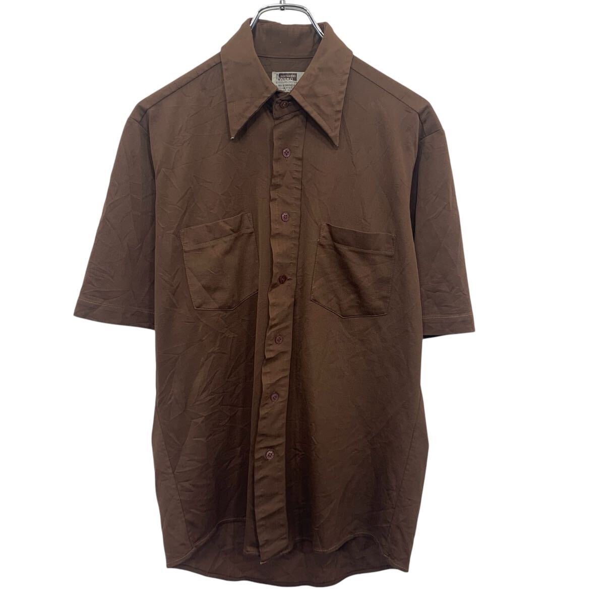 【中古】【古着】 MONTGOMERY WARD 半袖 無地シャツ 15 M〜 ブラウン ボタン 70 039 s 70年代 胸ポケット ポリシャツ 古着卸 アメリカ仕入 a704-5891