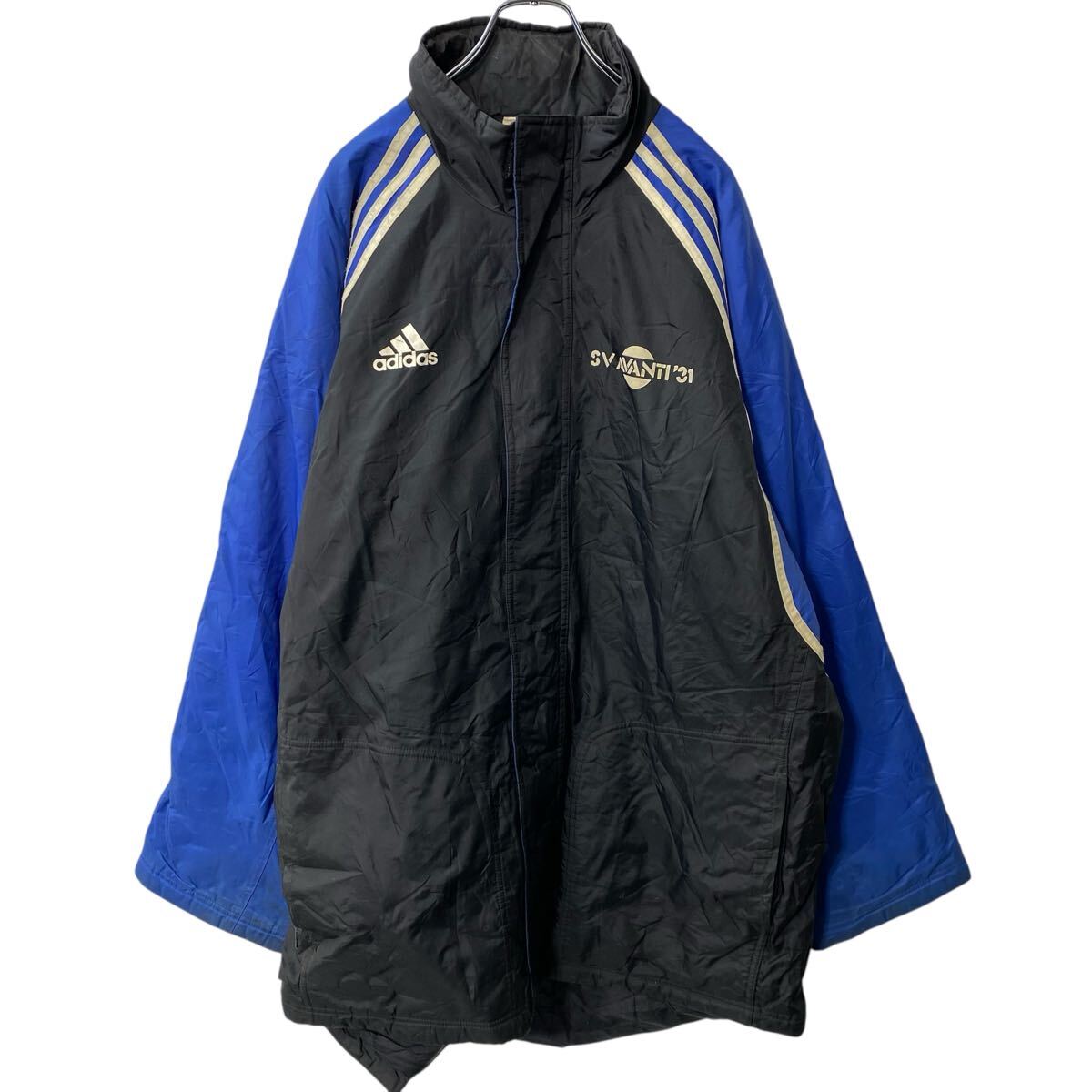 【中古】【古着】 adidas 中綿 ジップアップ ナイロンジャケット 3XL ブラック ブルー アディダス バックプリント 90's～ 古着卸 アメリカ仕入 a705-5164