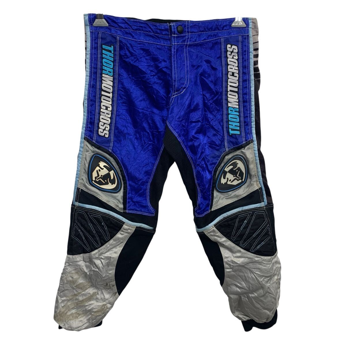 【中古】【古着】 モトクロスパンツ 8/9 キッズ 140〜 ブルー ジップアップ レーシングパンツ スポーテ..