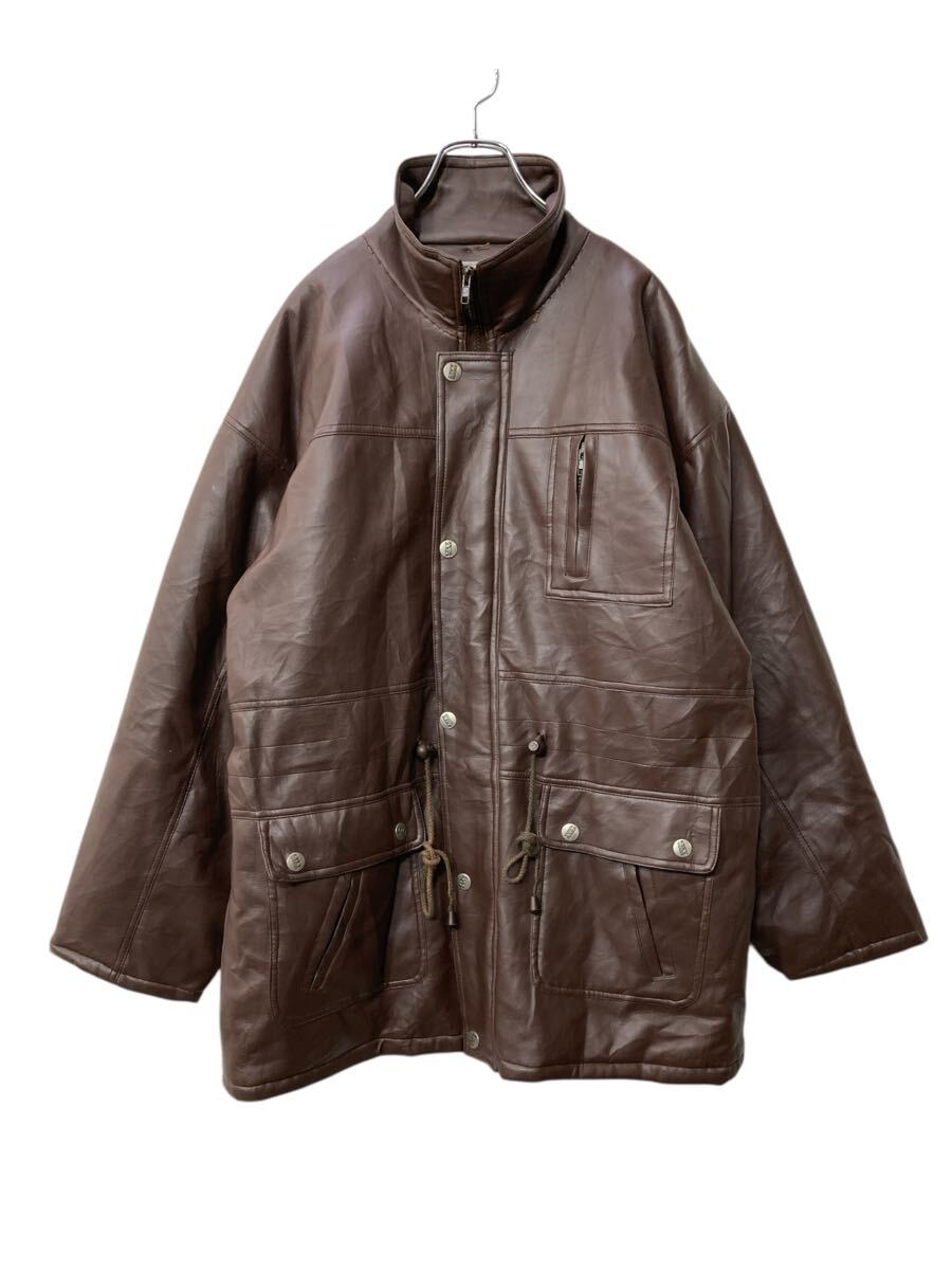 【中古】【古着】 レザーハーフコート XLサイズ位 合皮 中綿ライナー ブラウン 古着卸 アメリカ仕入 a705-5293