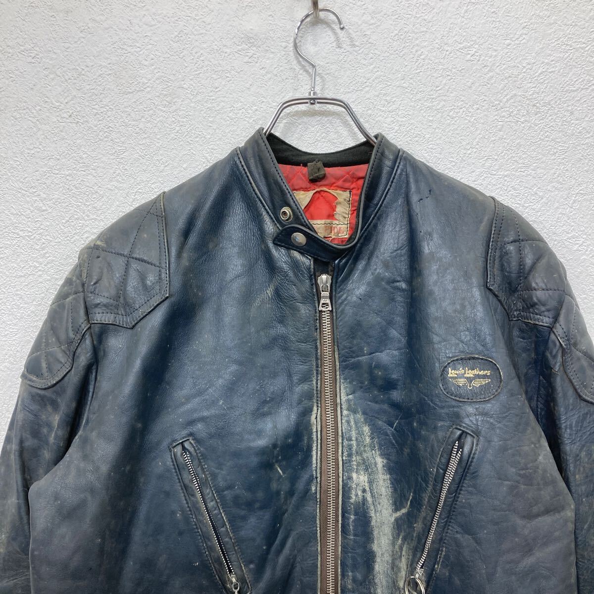 【中古】【古着】 Lewis Leathers ライダースジャケット Lサイズ ネイビー ルイスレザー ファントム 70's 英国製 古着卸 アメリカ仕入 a705-5435