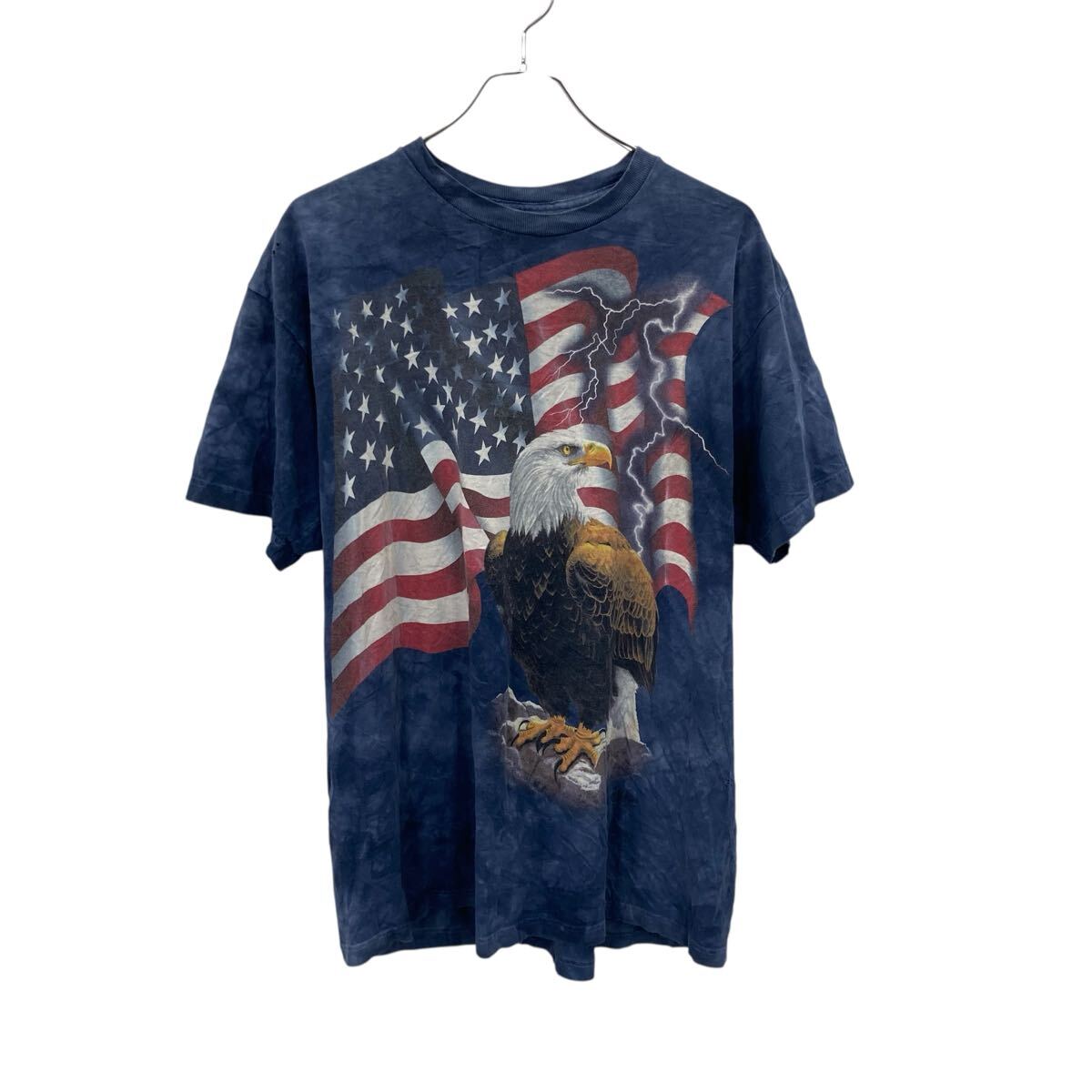 【中古】【古着】 THE MOUNTAIN 半袖 プリントTシャツ XL ブルー タイダイ プルオーバー イーグル ザマウンテン 古着卸 アメリカ仕入 a705-5440