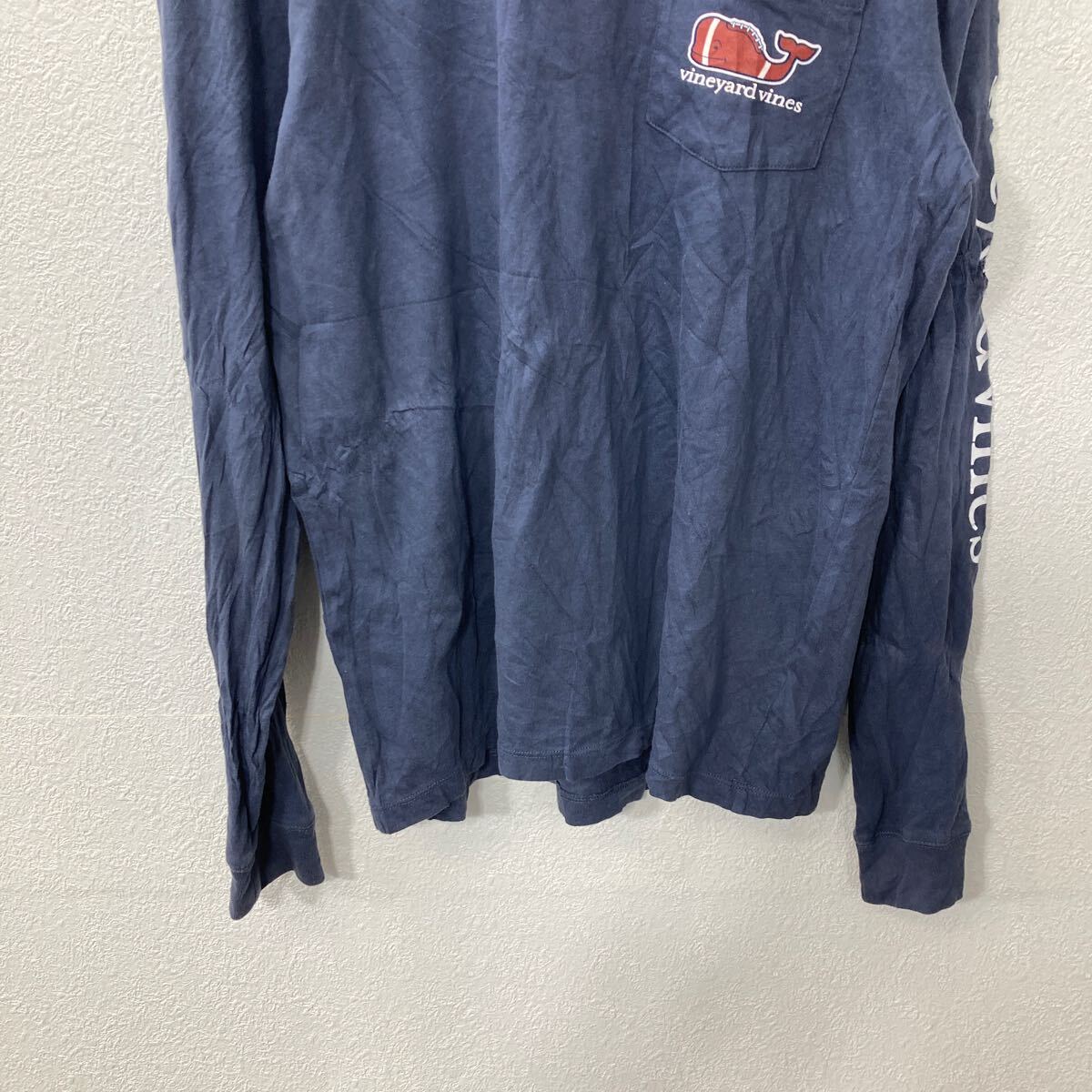 【中古】【古着】 長袖 プリントTシャツ S ネイビー プルオーバー ロングスリーブ 袖プリント バックプリント 古着卸 アメリカ仕入 a705-5486