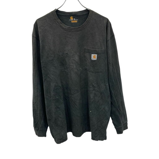 【中古】【古着】 carhartt 長袖 ロゴTシャツ XL チャコール プルオーバー ポケット付き ストリート カーハート 古着卸 アメリカ仕入 a705-5523