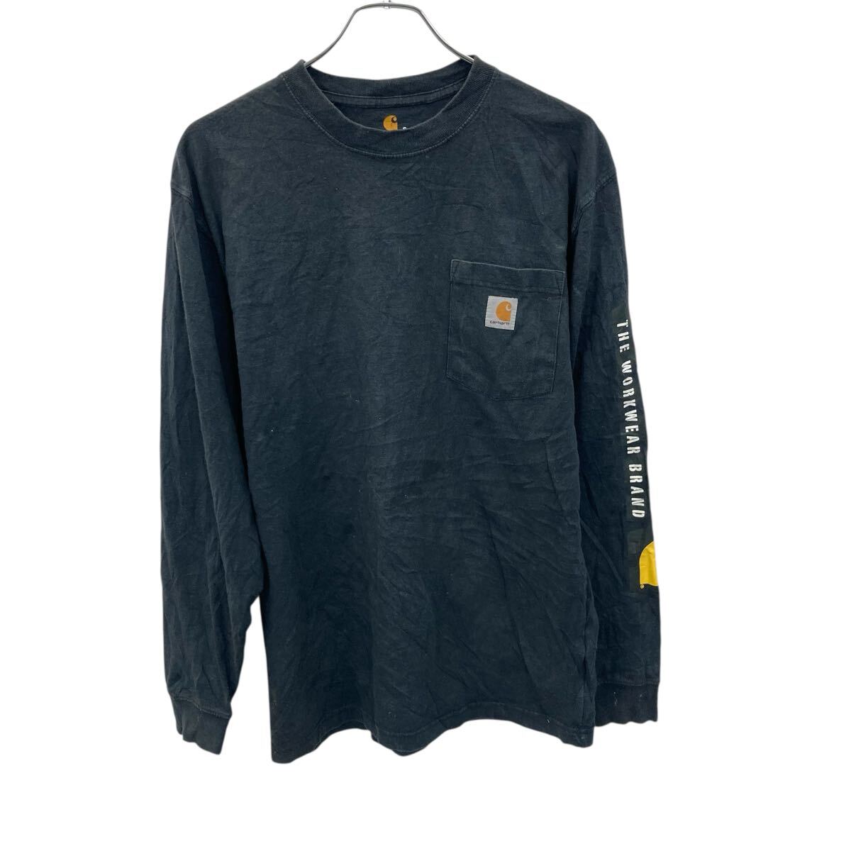 【中古】【古着】 carhartt 長袖 ロゴTシャツ S チャコール プルオーバー ポケット付き ストリート カーハート 古着卸 アメリカ仕入 a705-5529