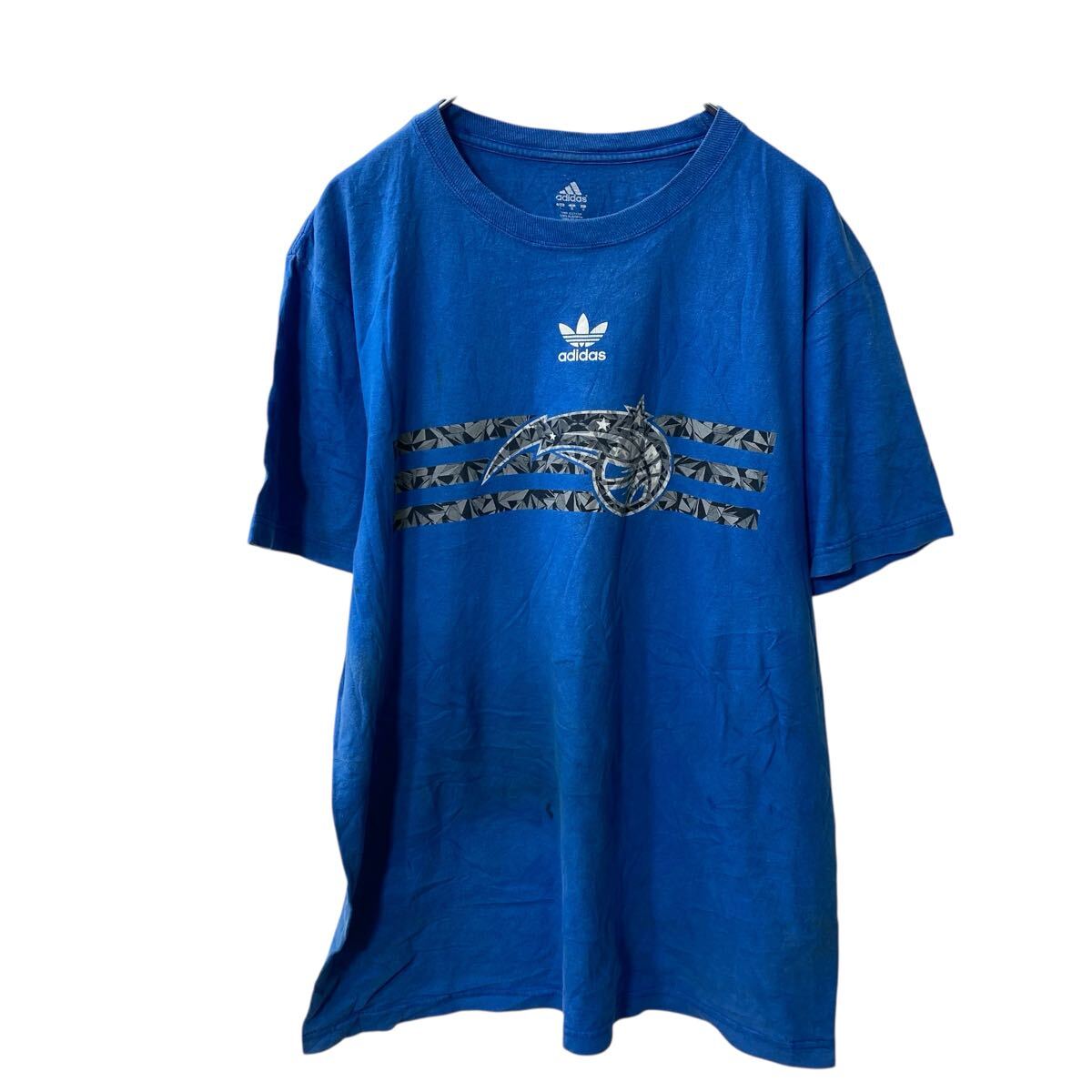【中古】【古着】 adidas 半袖 プリントTシャツ L ブルー バスケットボール アディダス 古着卸 アメリカ仕入 a705-5603