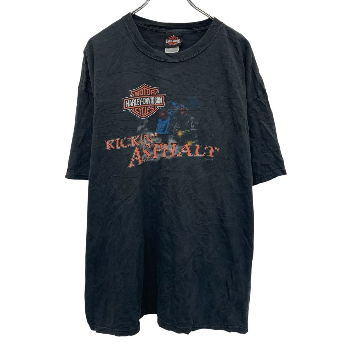【中古】【古着】 HARLEY−DAVIDSON 半袖 プリントTシャツ 2XL ブラック ハーレーダビッドソン プルオーバー バッグプリント 古着卸 アメリカ仕入 a705-6066