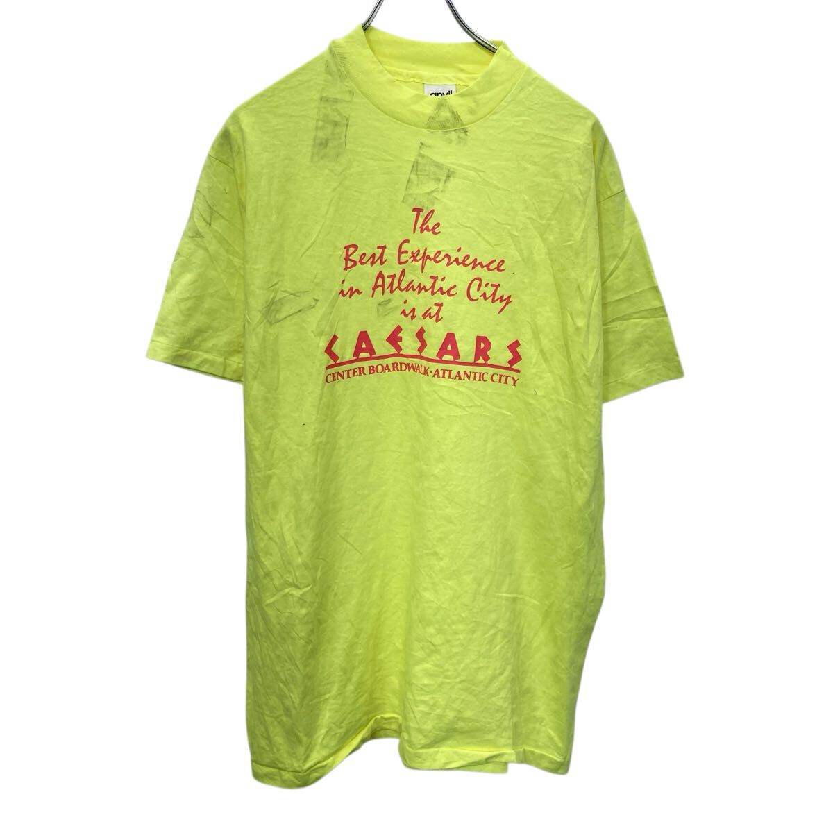 【中古】【古着】 anvil 半袖 プリントTシャツ L〜 イエロー 蛍光色 アンビル プルオーバー アメリカ製 90's 90年代 古着卸 アメリカ仕入 a705-6072