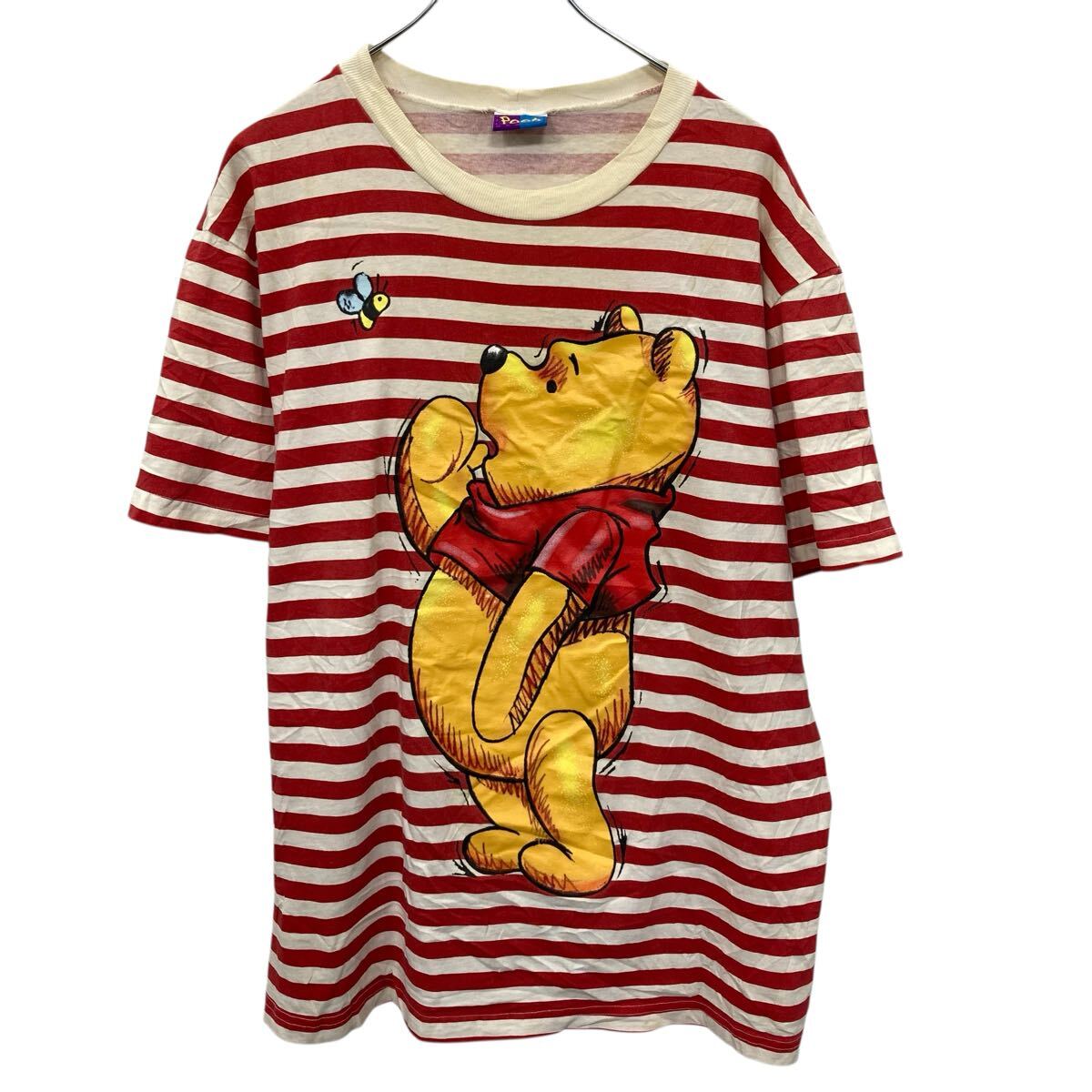 【中古】【古着】 Pooh 半袖 キャラクターTシャツ XL〜 レッド ホワイト プルオーバー ビッグサイズ 90's ボーダー プーさん 古着卸 アメリカ仕入 a705-6195