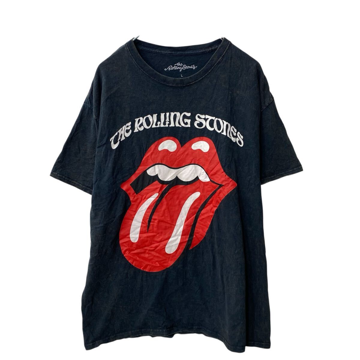 【中古】【古着】 the Rolling Stones 半袖 プリントTシャツ L ブラック ブリーチ ローリングストーンズ バンT ロックT 古着卸 アメリカ仕入 a705-6221