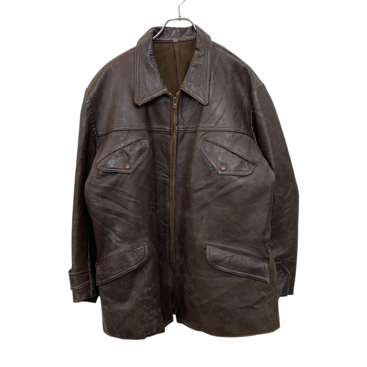 【中古】【古着】 ユーロ レザーカーコート Lサイズ ブラウン ～50's フランス ECLAIRジップ 古着卸 アメリカ仕入 a705-6301