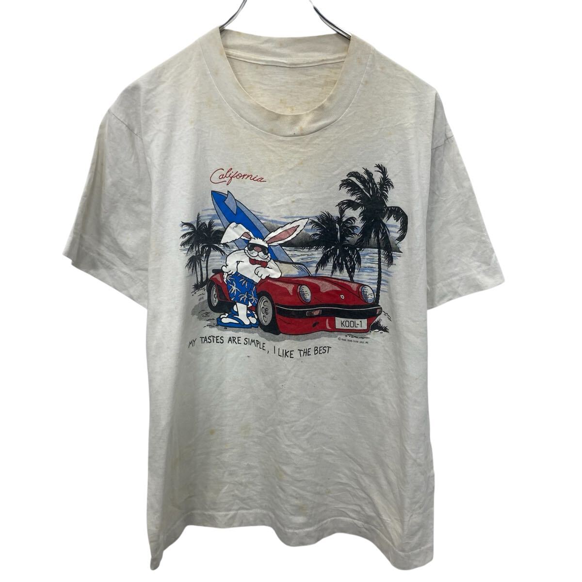 【中古】【古着】 半袖 プリントTシャツ M〜 ホワイト プルオーバー ビックプリント 80's 80年代 ビーチ カットソー 古着卸 アメリカ仕..