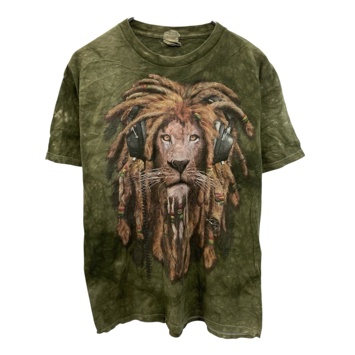 【中古】【古着】 GILDAN 半袖プリントTシャツ M グリーン ギルダン プルオーバー アニマルプリント タイダイ 古着卸 アメリカ仕入 a705-6387