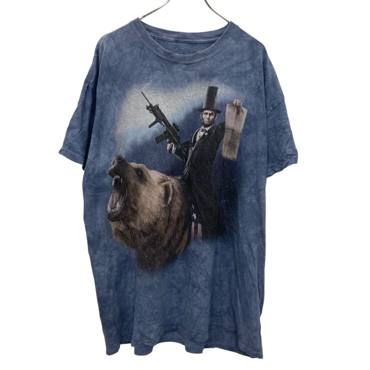 【中古】【古着】 THE MOUNTAIN 半袖 プリントTシャツ 2XL ダークブルー タイダイ ザマウンテン プルオーバー ビッグプリント 古着卸 アメリカ仕入 a705-6414