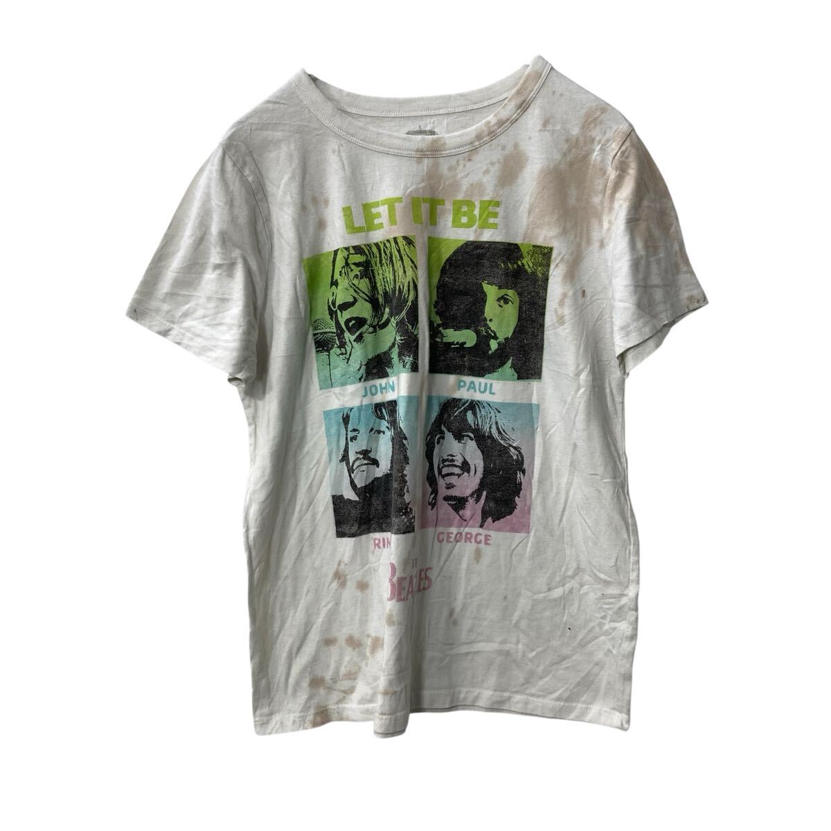 【中古】【古着】 THE BEATLES 半袖 プリントTシャツ L ホワイト グリーン ザービートルズ プルオーバー バンドT 古着卸 アメリカ仕入 a705-6437