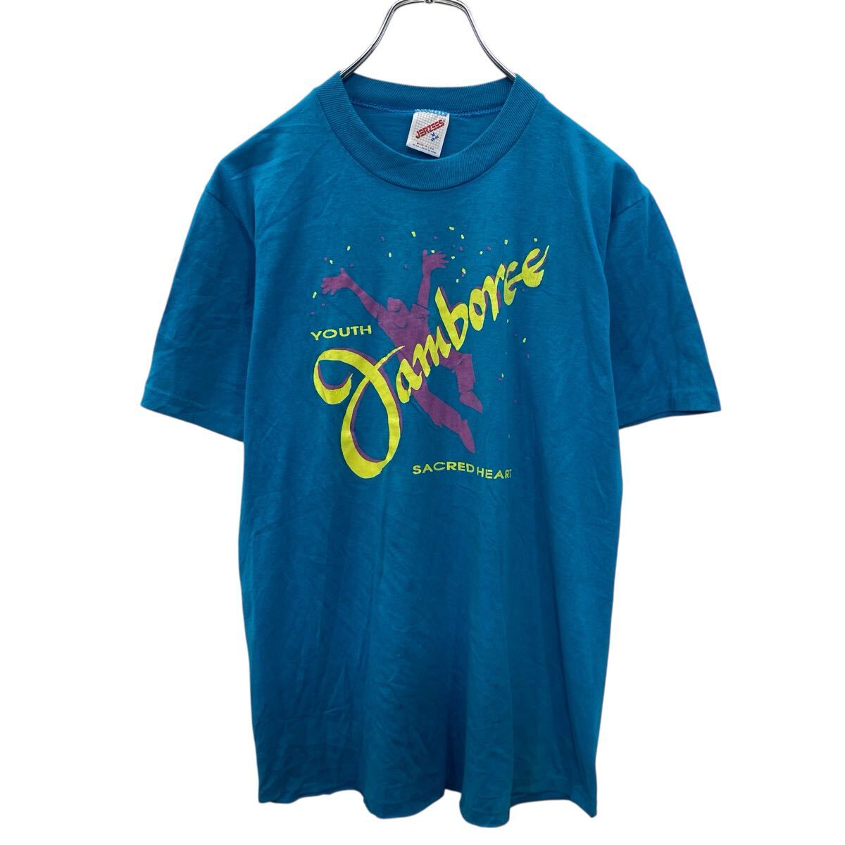 【中古】【古着】 JERZEES 半袖 プリントTシャツ M ブルー ジャージーズ 90's 袖シングルステッチ 古着卸 アメリカ仕入 a705-6579