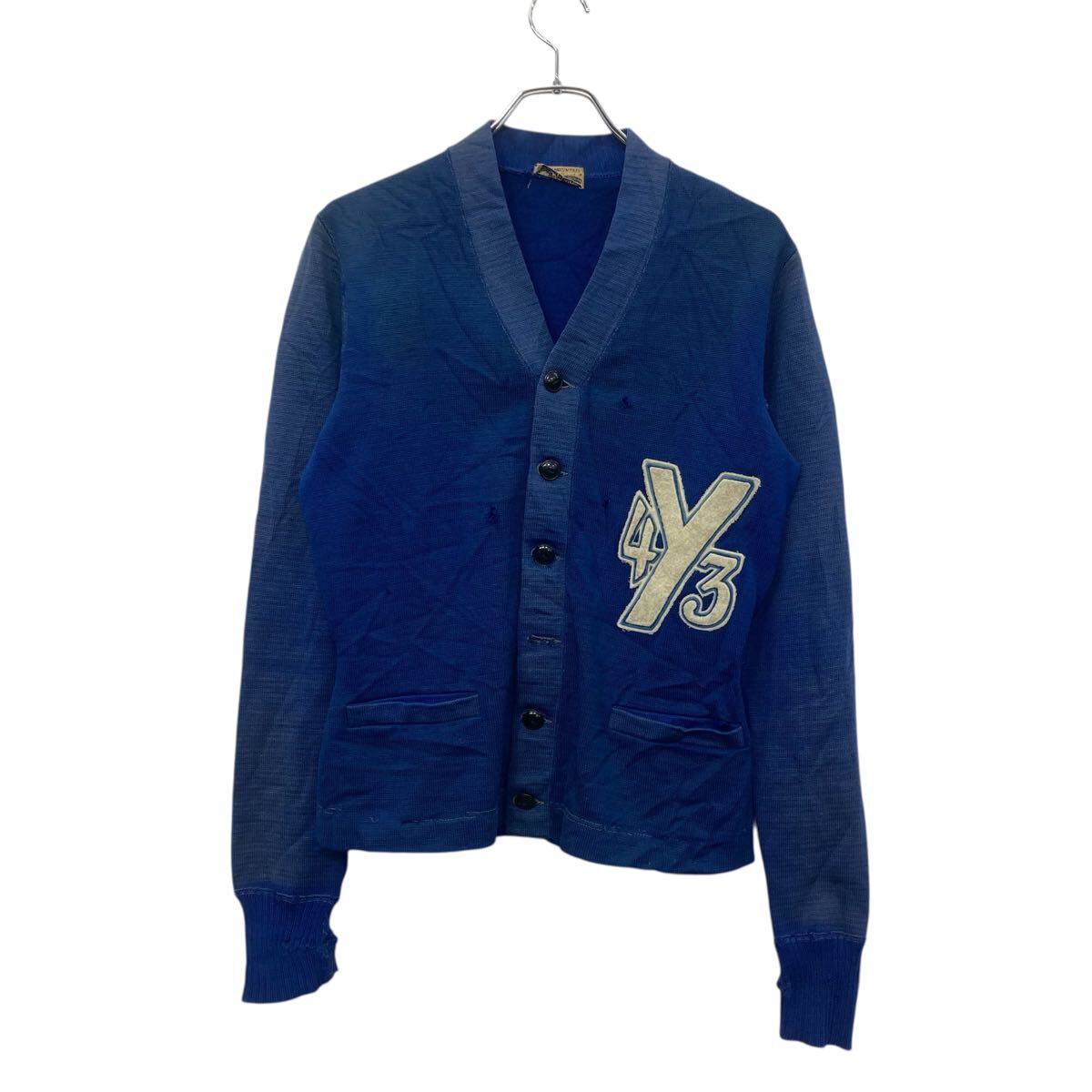 【中古】【古着】 INTERMOUNTAIN レタードウールカーディガン Sサイズ位 ブルー 40's～ ワッペン付き 古着卸 アメリカ仕入 a705-6583