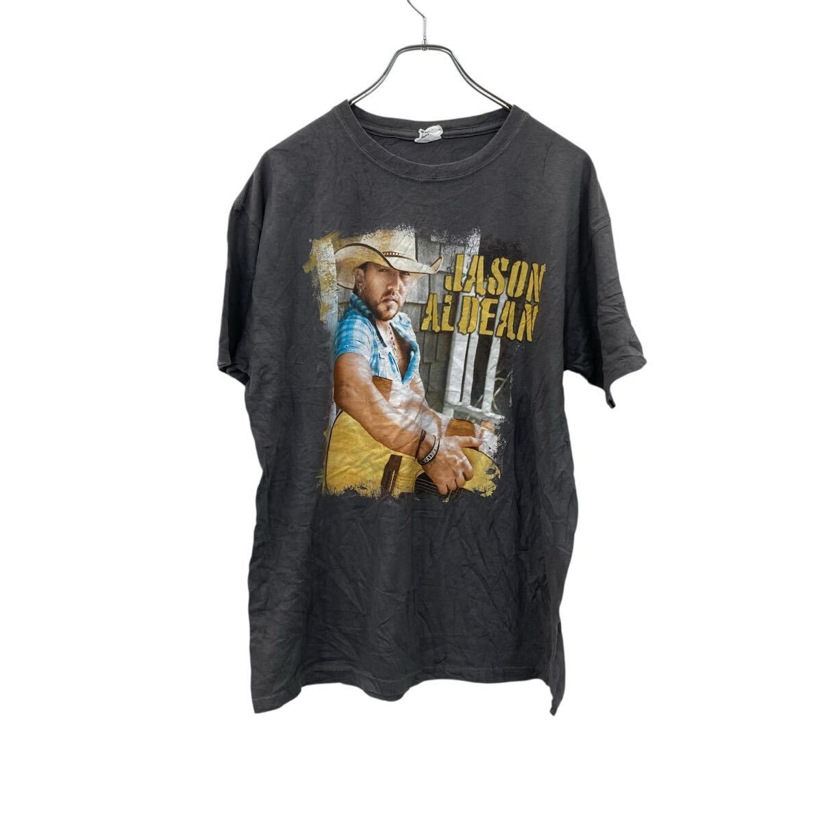 【中古】【古着】 anvil 半袖 プリントTシャツ L ブラック アンビル プルオーバー JASON ALDEAM アーティストTシャツ 古着卸 アメリカ仕入 a705-6671