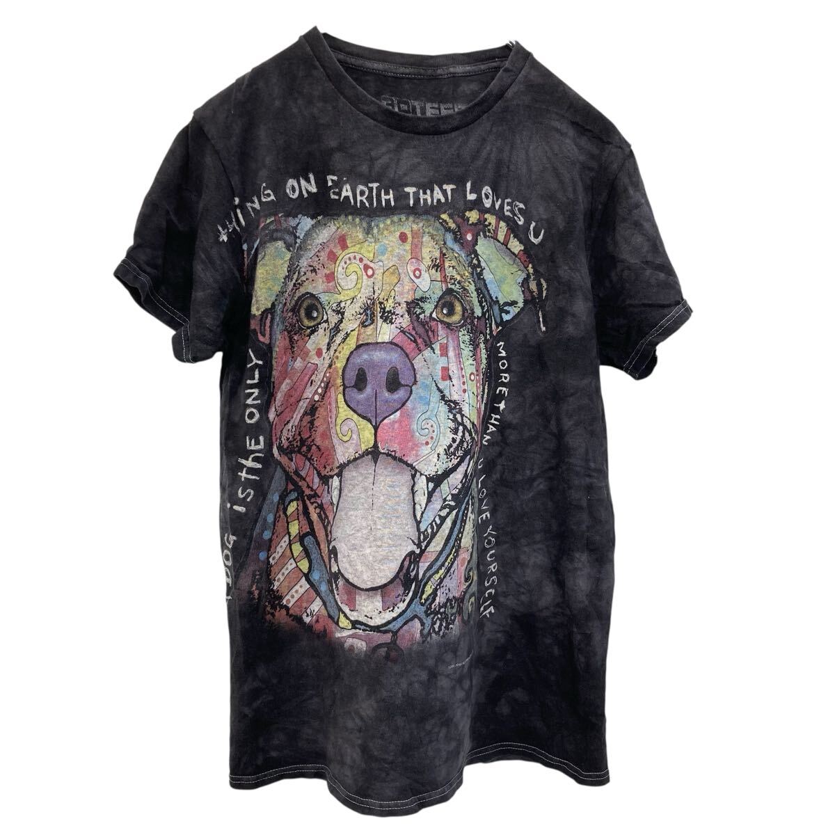 【中古】【古着】 3DTEES 半袖 プリントTシャツ S ブラック タイダイ 3Dティーズ プルオーバー ビッグプリント ドッグ 古着卸 アメリカ仕入 a706-5077