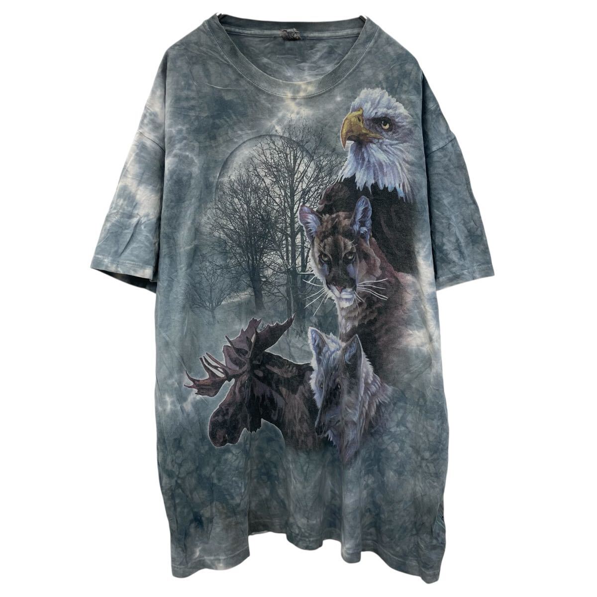 【中古】【古着】 QUALL HOLLOW 半袖 プリントTシャツ XL ブルーグレー クォールホロー プルオーバー ビッグプリント 古着卸 アメリカ仕入 a706-5111