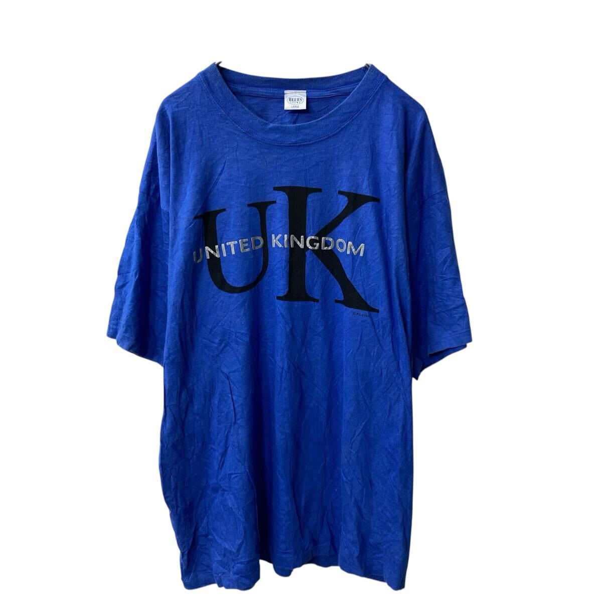 【中古】【古着】 BULES 半袖 プリントTシャツ L ブルー UK シングルステッチ 古着卸 アメリカ仕入 a706-5164