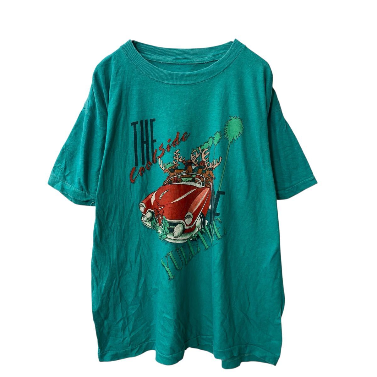 【中古】【古着】 Sun Sportswear 半袖 プリントTシャツ 2XL〜 ミントグリーン トナカイ 袖裾シングルステッチ ビッグサイズ 古着卸 アメリカ仕入 a706-5178