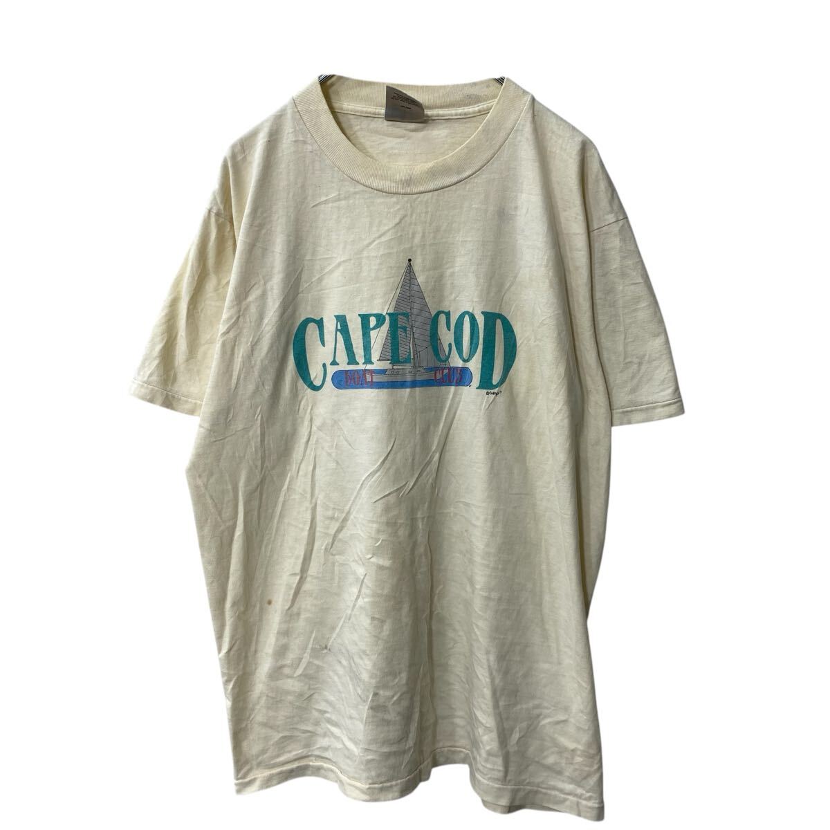 【中古】【古着】 ONEITA 半袖 プリントTシャツ XL アイボリー オニータ USA製 ビッグサイズ 90's ボート 古着卸 アメリカ仕入 a706-5310