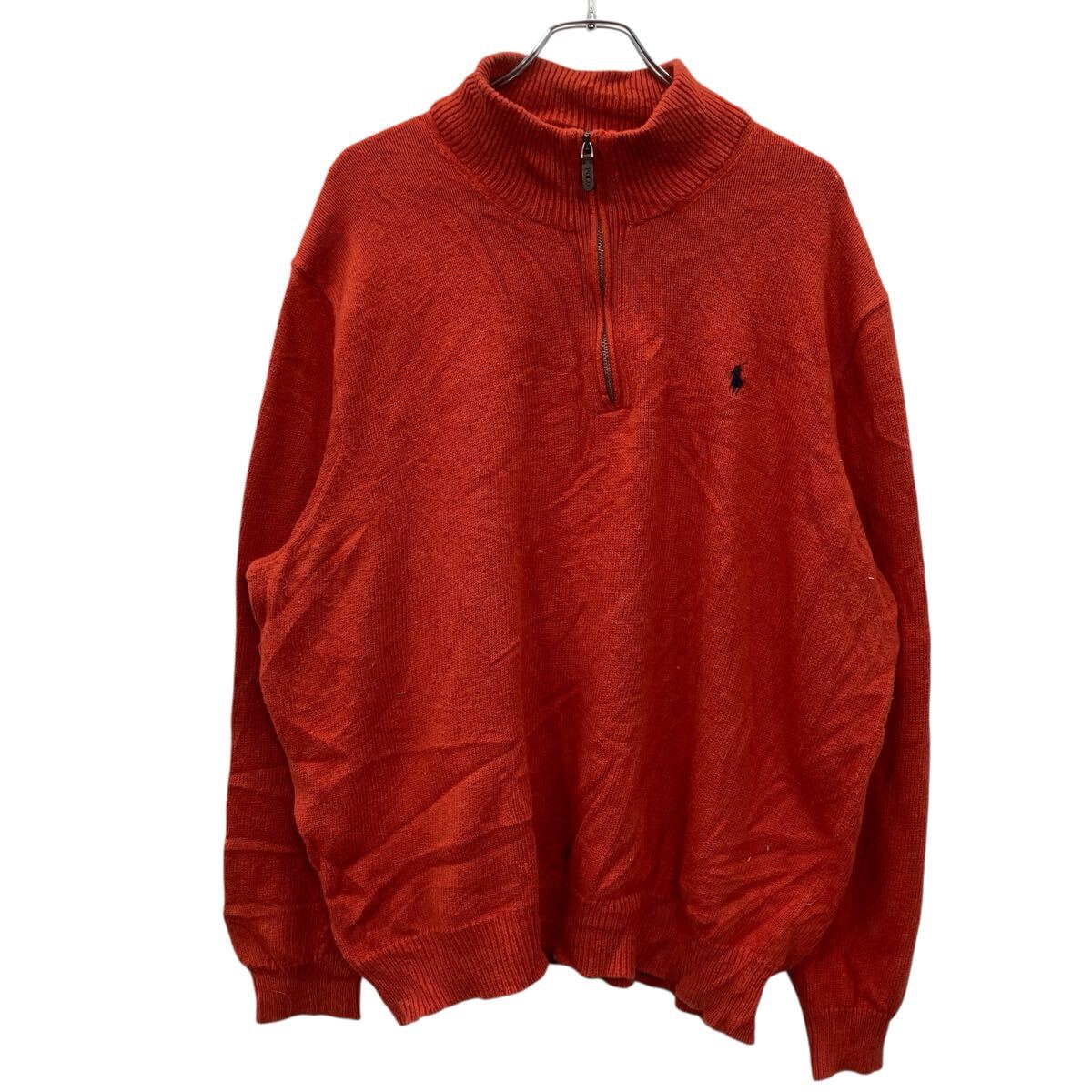 【中古】【古着】 Polo Ralph Lauren ハーフジップコットンニット 2XB オレンジ ポロラルフローレン 古着卸 アメリカ仕入 a706-5457