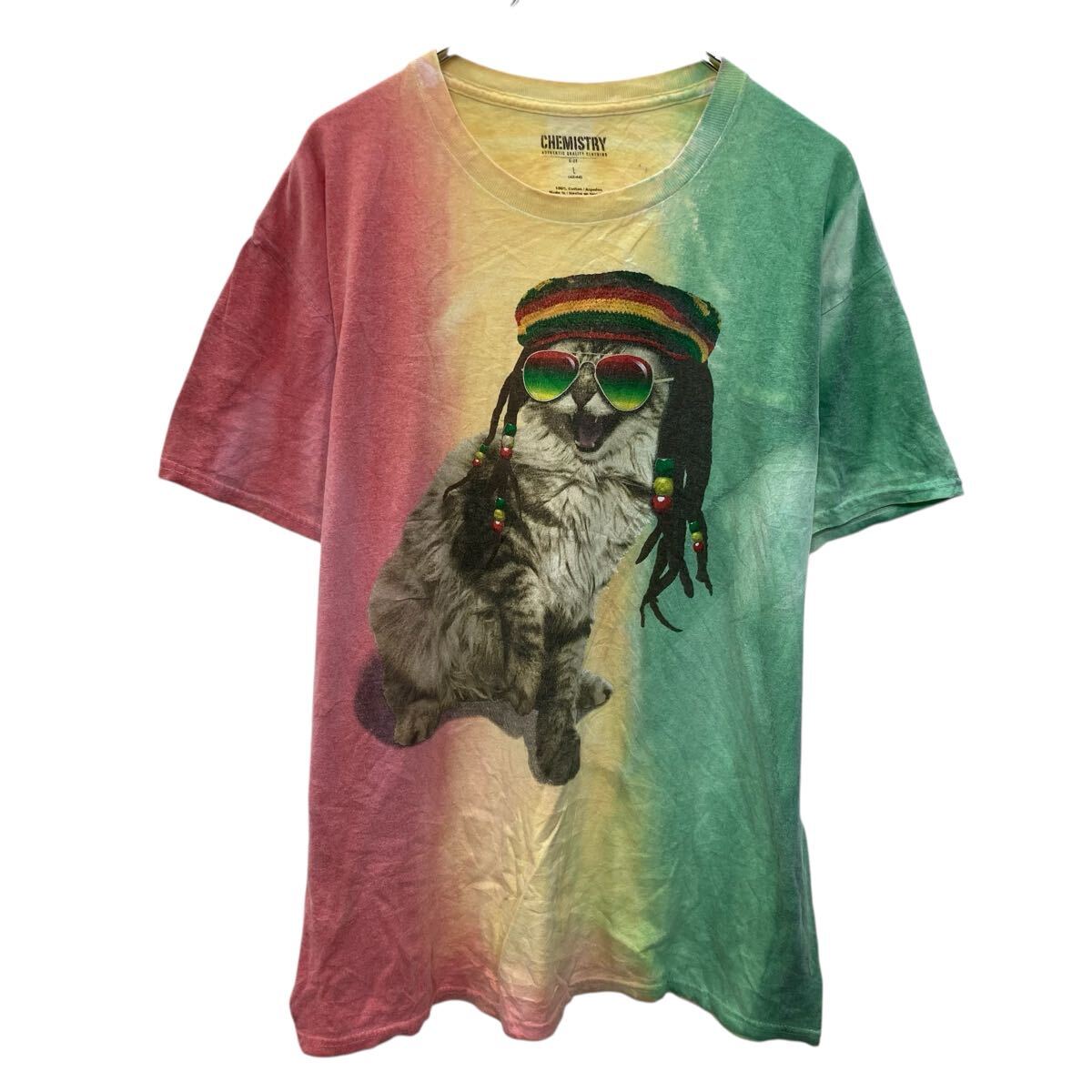 【中古】【古着】 chemistry 半袖 プリントTシャツ L マルチカラー ケミストリー プルオーバー ラスタカラー ビッグプリント 古着卸 アメリカ仕入 a706-5596