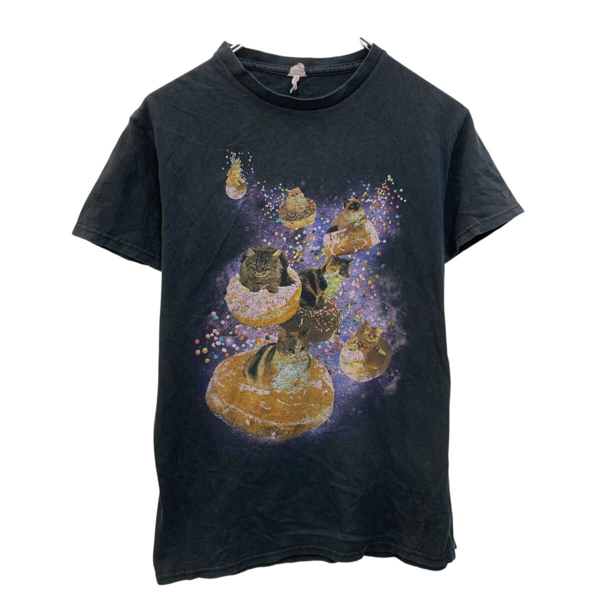 【中古】【古着】 delta 半袖 プリントTシャツ S ブラック デルタ プルオーバー ビッグプリント アニマルプリント キャット 古着卸 アメリカ仕入 a706-5617