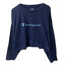 【中古】【古着】 Champion 長袖 プリントTシャツ レディース S ネイビー チャンピオン プルオーバー 短丈 カットソー 古着卸 アメリカ仕入 a706-5637