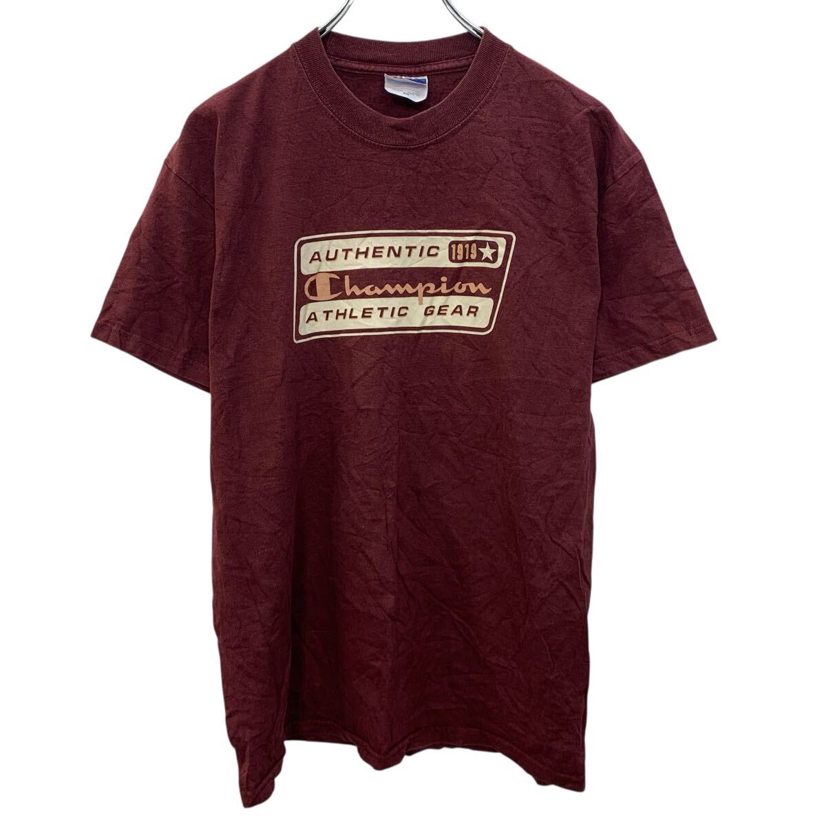 【中古】【古着】 Champion 半袖 プリントTシャツ M エンジ チャンピオン プルオーバー メキシコ製 スポーティー カットソー 古着卸 アメリカ仕入 a706-5682