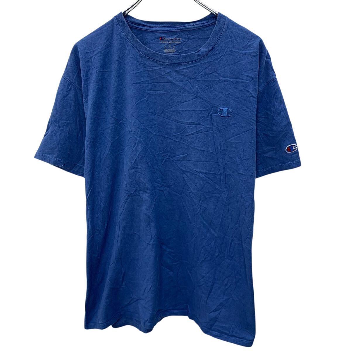 【中古】【古着】 Champion 半袖 ロゴTシャツ L ブルー チャンピオン プルオーバー ワンポイント 刺繍 シンプル カットソー 古着卸 アメリカ仕入 a706-5684