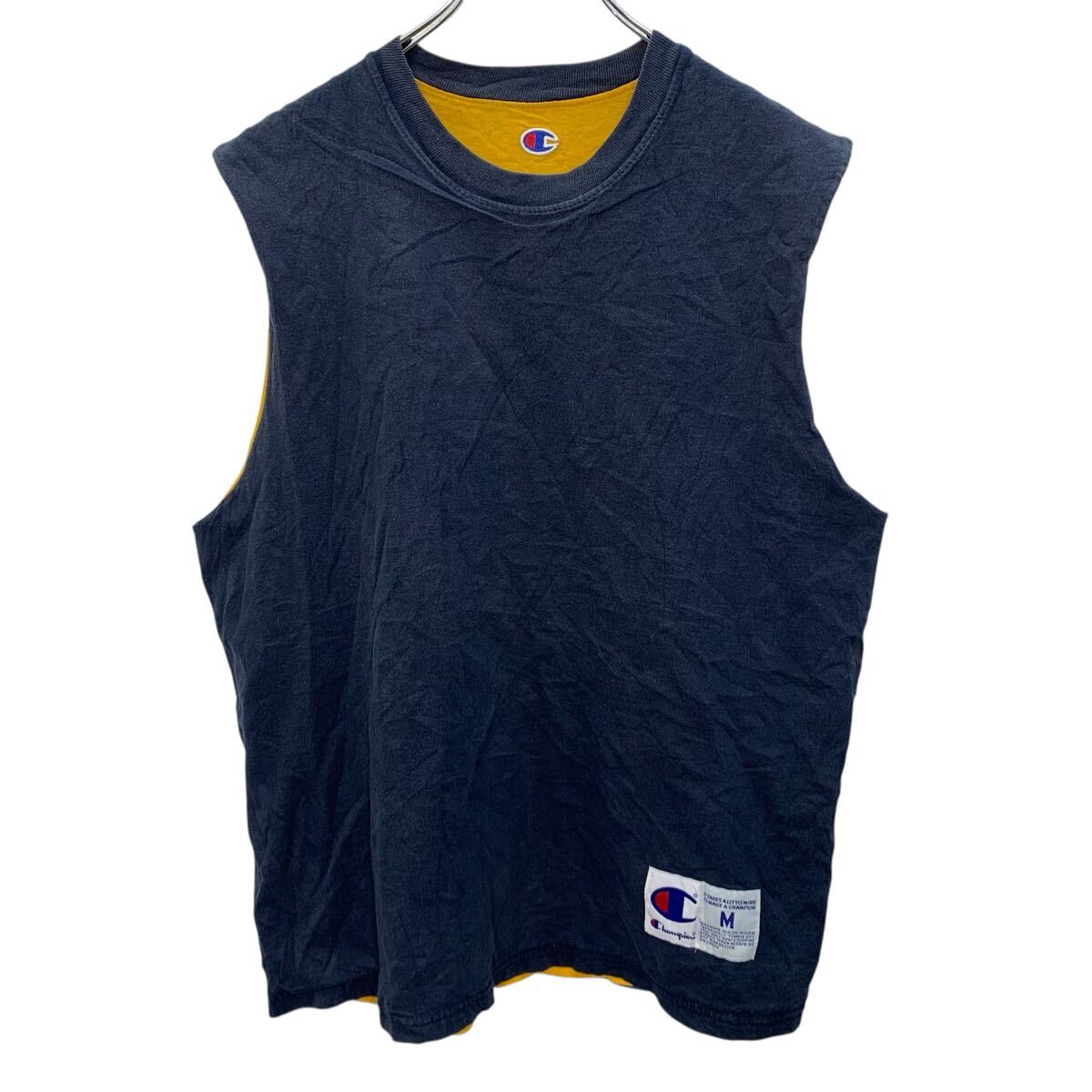 【中古】【古着】 Champion 半袖 無地Tシャツ M ネイビー イエロー チャンピオン プルオーバー リバーシブル ノースリーブ 古着卸 アメリカ仕入 a706-5686