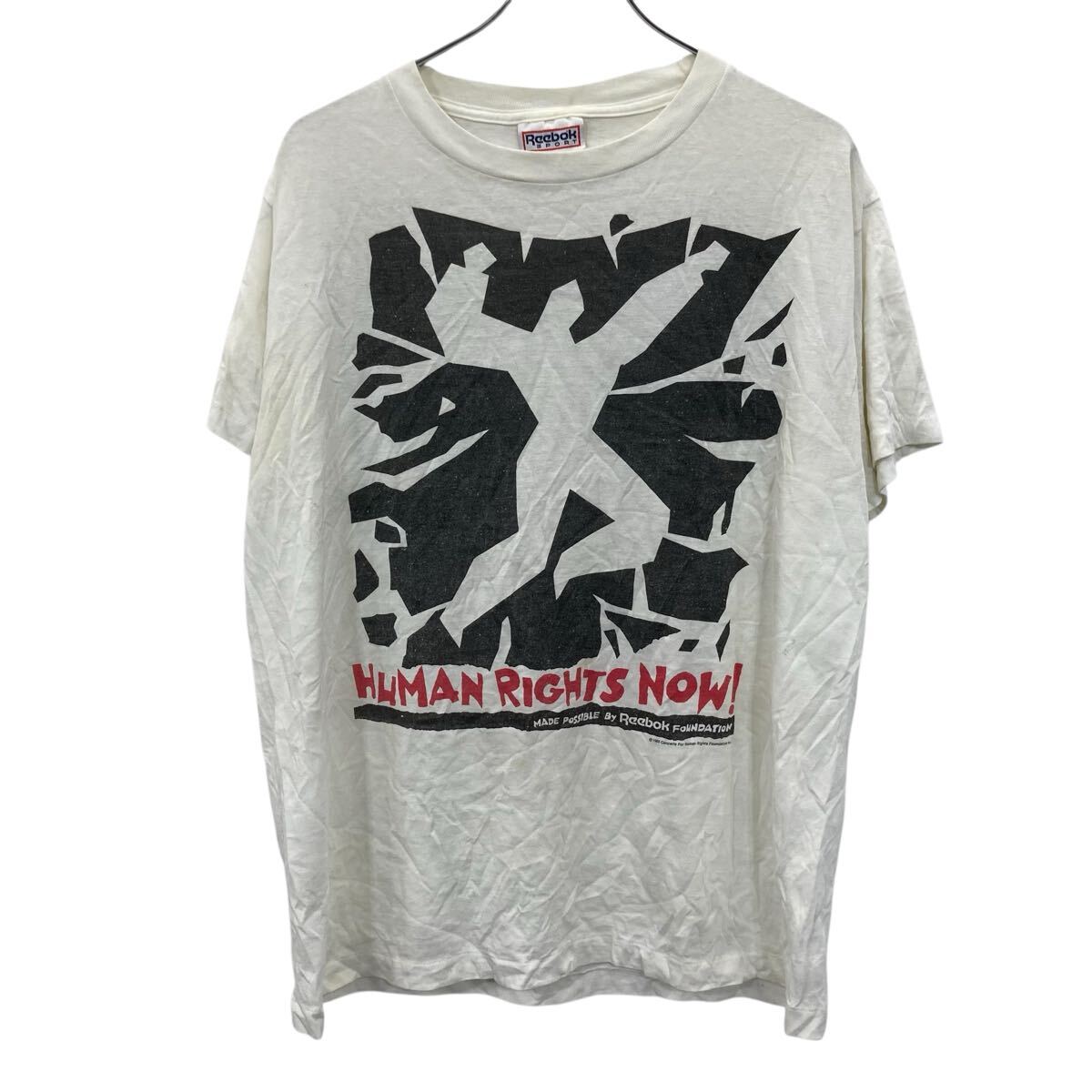 【中古】【古着】 Reebok 半袖 プリント Tシャツ XLサイズ ホワイト リーボック HUMAN RIGHT NOW! USA製 古着卸 アメリカ仕入 a706-5744