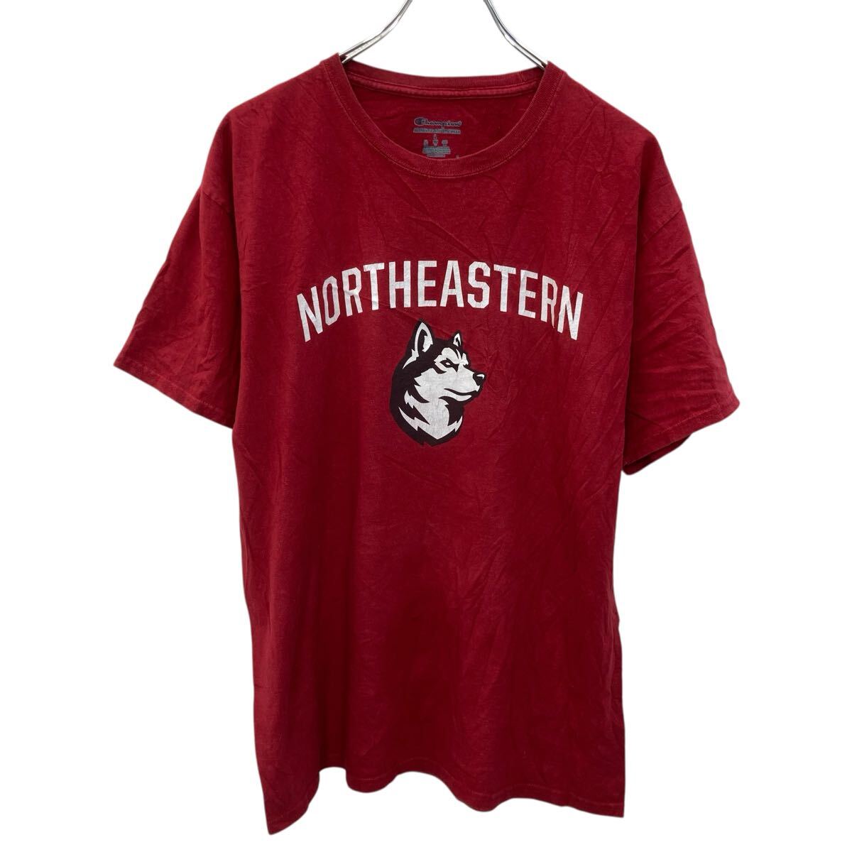 【中古】【古着】 Champion 半袖 プリントTシャツ L レッド チャンピオン プルオーバー ビッグプリント ハスキー 古着卸 アメリカ仕入 a706-5747