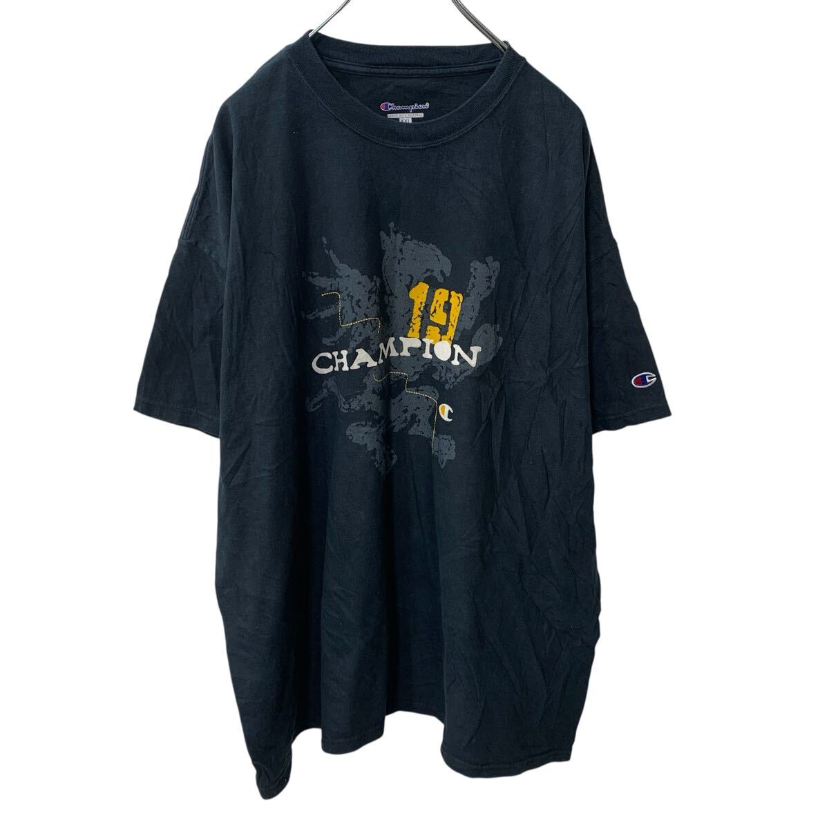 【中古】【古着】 Champion 半袖 プリントTシャツ 2XL ブラック チャンピオン クルーネック ビッグサイズ スポーティー 古着卸 アメリカ仕入 a706-5805