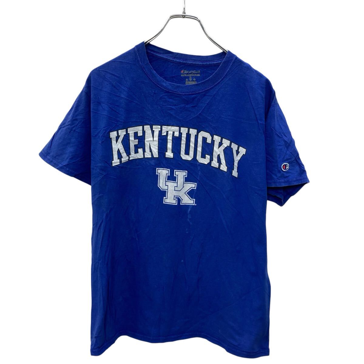 【中古】【古着】 Champion 半袖 プリントTシャツ Mブルー チャンピオン プルオーバー ワンポイントロゴワッペン 古着卸 アメリカ仕入 a706-5836