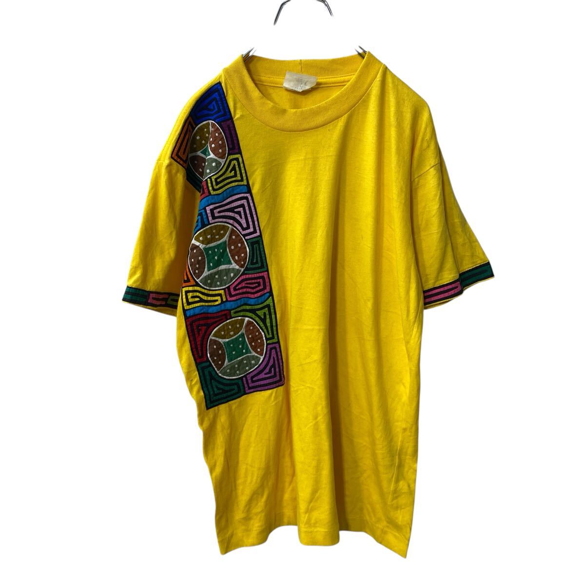 【中古】【古着】 半袖 エスニック Tシャツ XL〜 イエロー 袖裾シングルステッチ 古着卸 アメリカ仕入 a706-5944