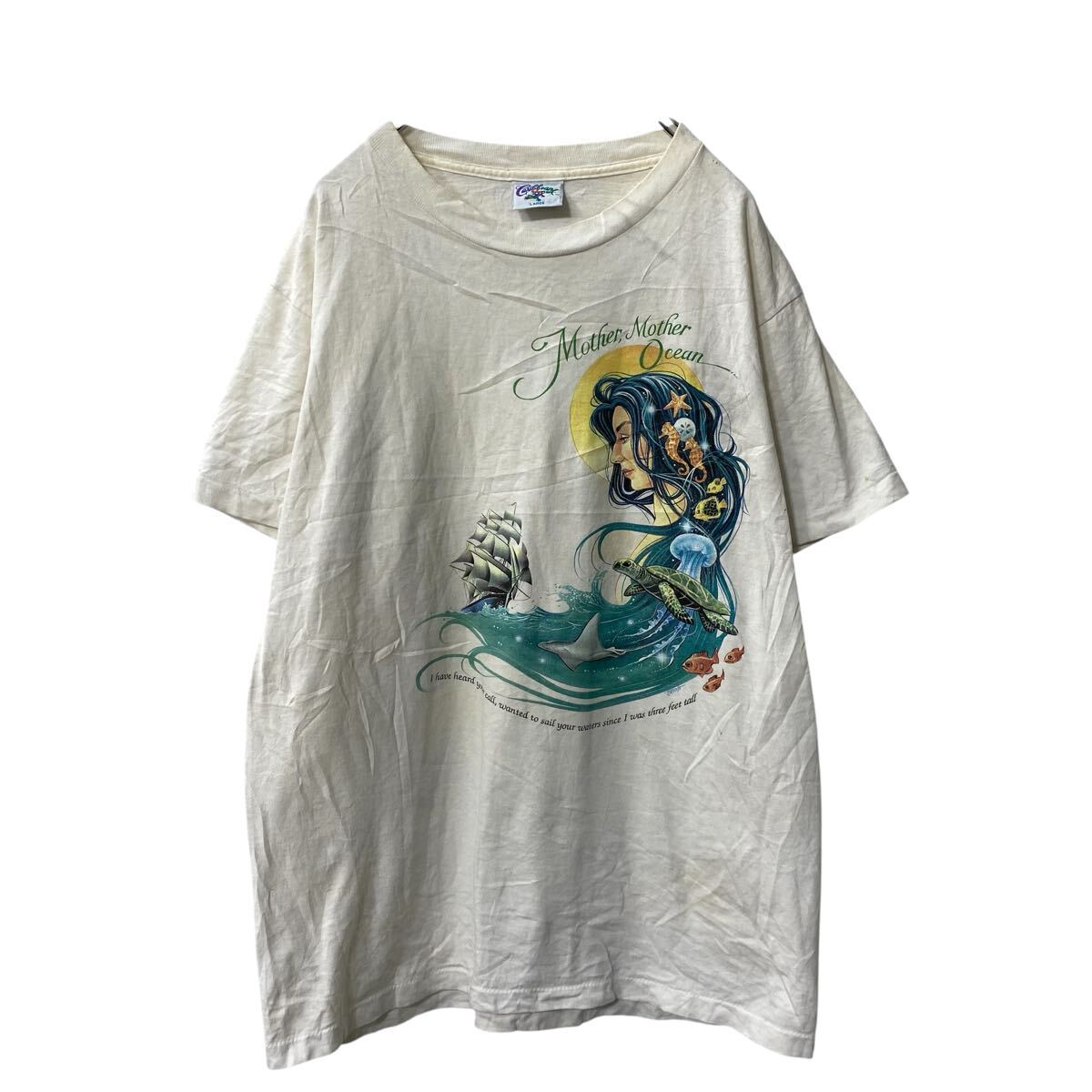 【中古】【古着】 Caribbean Soul 半袖 プリントTシャツ L オフホワイト 90's USA製 両面プリント パイレーツ 古着卸 アメリカ仕入 a706-5990